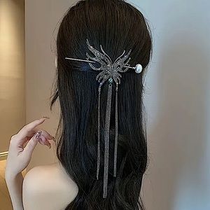 Rhinestone Gunmetal Butterfly Hair Stick Chopsticks Hair Accessory